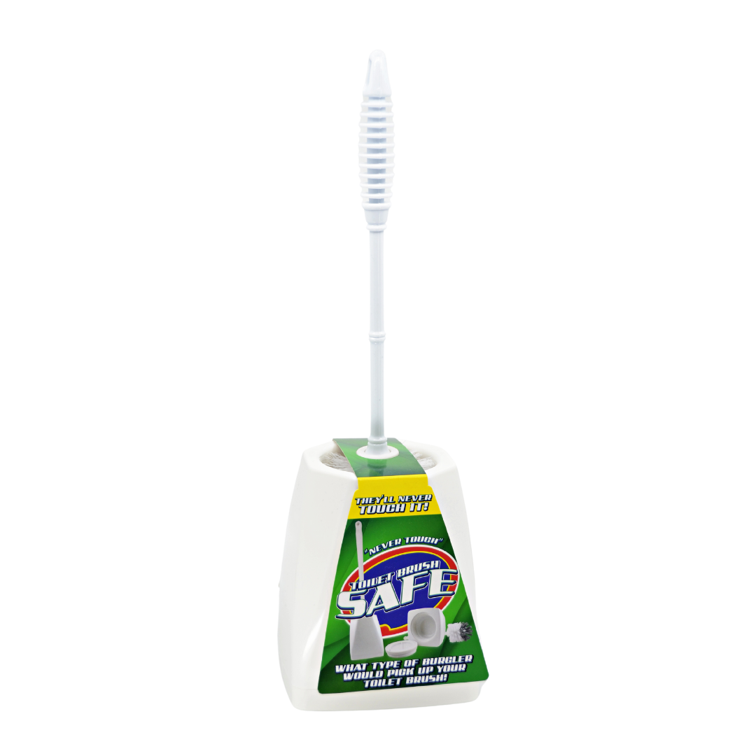 Secret Storage Toilet Brush – white toilet brush and holder with a hidden storage compartment.