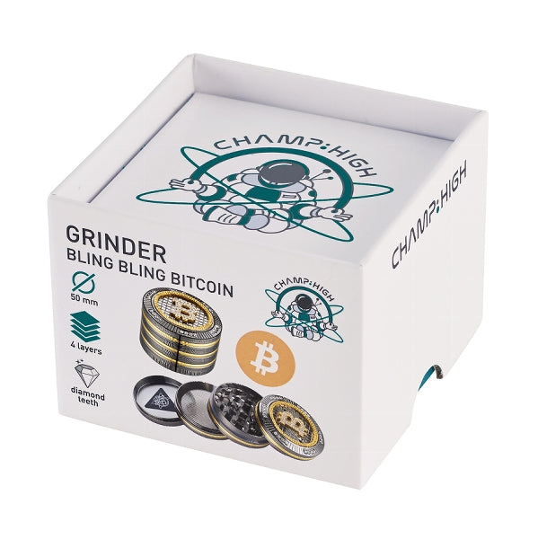 Bling Bling Bitcoin Aluminium-Pollinator-Grinder – 4-teilig, Ø50 mm