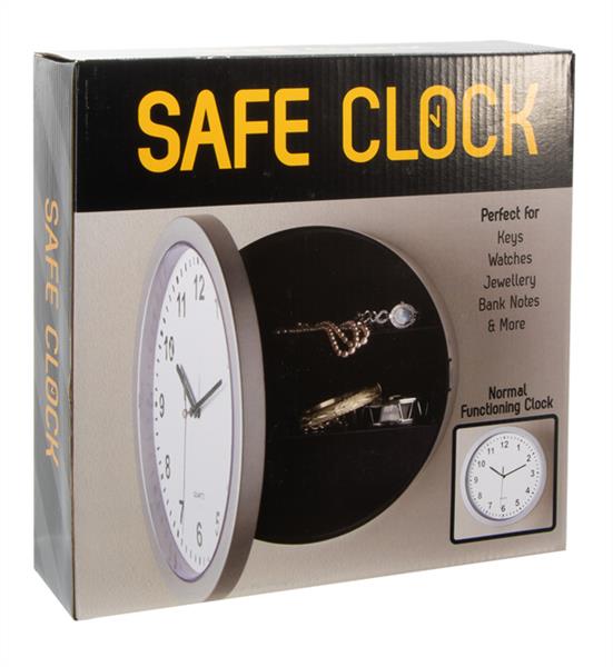 Evergreen Lab Stash Wall Clock with Hidden Safe – Ø25cm, Silver