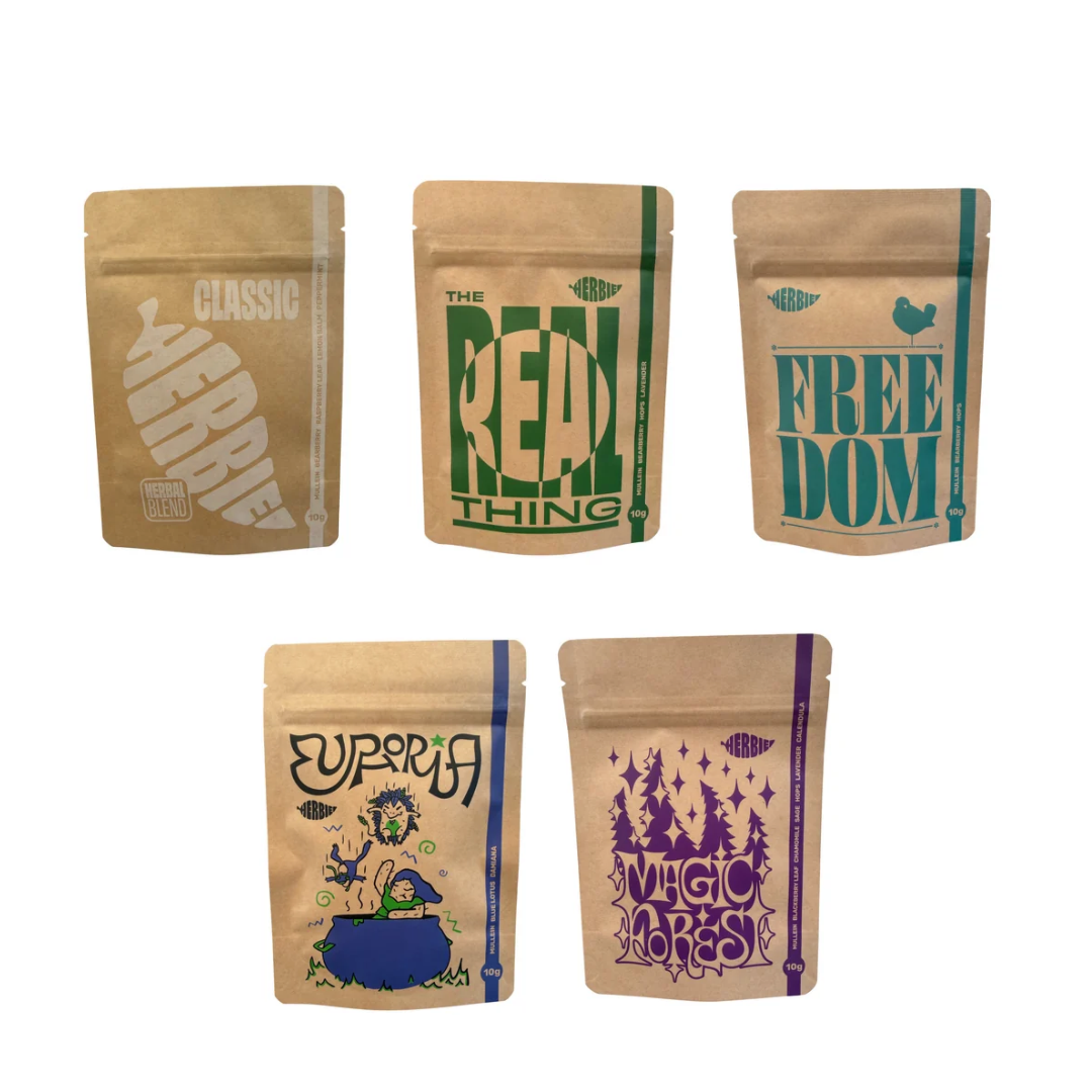 Herbie CBD-Free Mix Pack – Classic, Real Thing, Freedom, Euphoria i Magic Forest u pet zasebnih pakiranja.