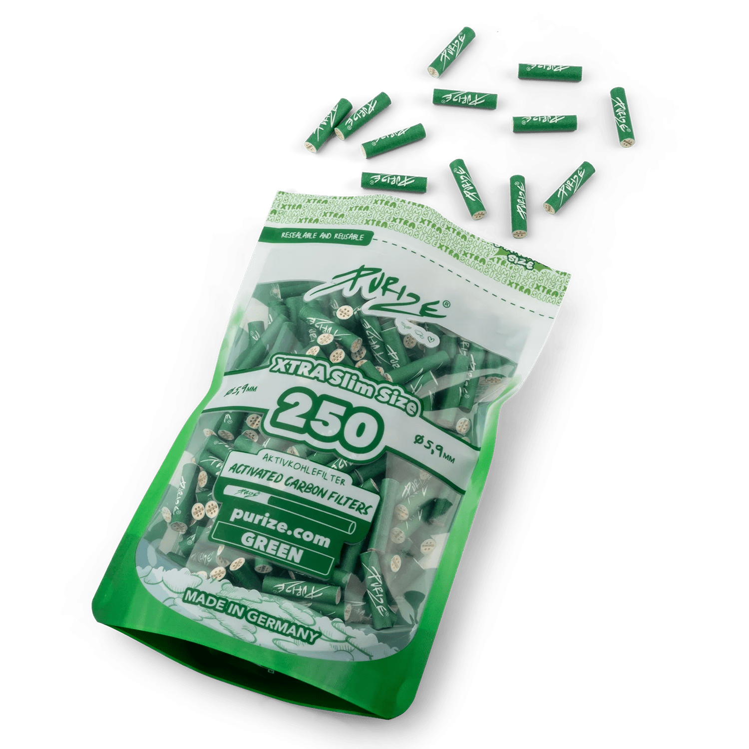 PURIZE® XTRA Slim filteri 6mm – Green (250 kom) - Herbie
